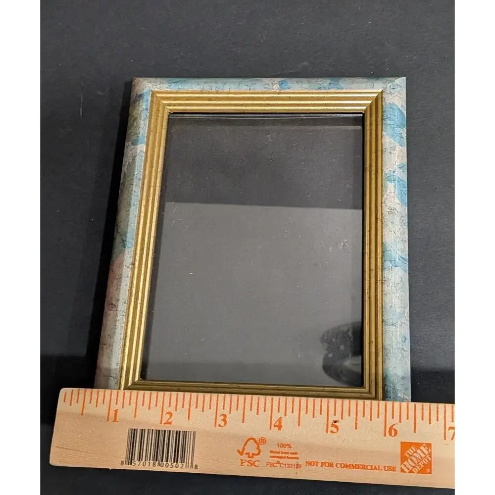 Vintage Burnes of Boston 5x7 Picture Frame Blue Floral Marbled Gold Beveled Trim